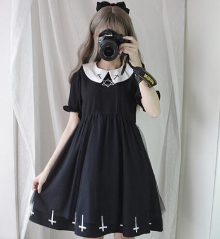 Harajuku Fashion Cross Cosplay Süßes Mädchenkleid Japanischer Gothic-Stil Stern Tüllkleid Lolita Kawaii Kleider