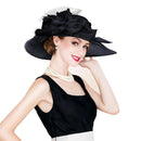 FS Schwarz Weiß Elegant Damen Kirchenhüte Für Damen Blumen Große Krempe Organza Hut Strand Sonne Kentucky Derby Hut Fedora
