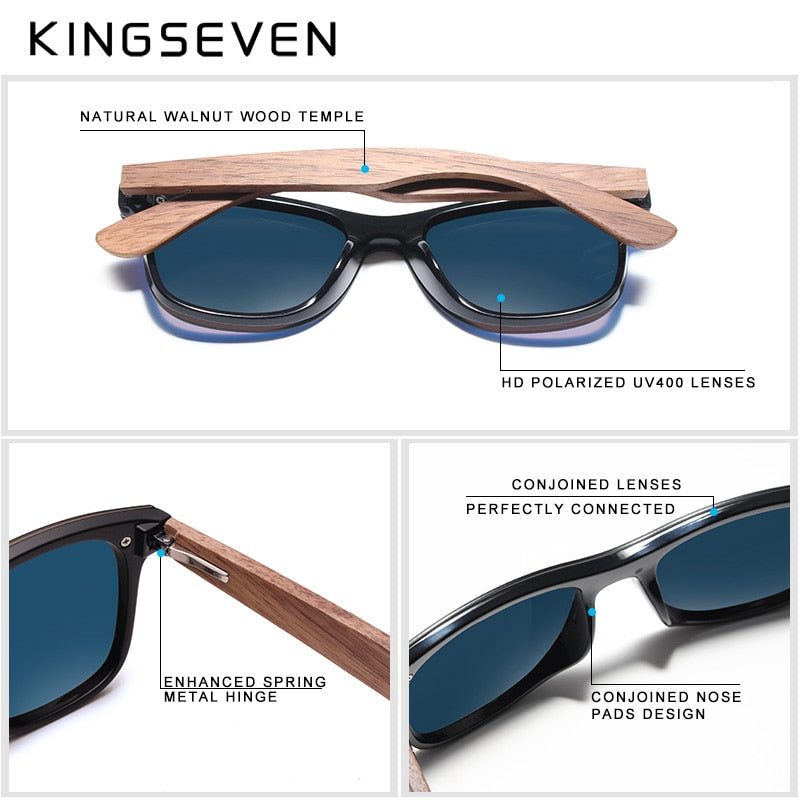 KINGSEVEN 2021, gafas de sol de lujo de madera de nogal, gafas de sol polarizadas de diseñador de marca de madera sin montura, gafas de sol cuadradas con espejo para mujeres/hombres