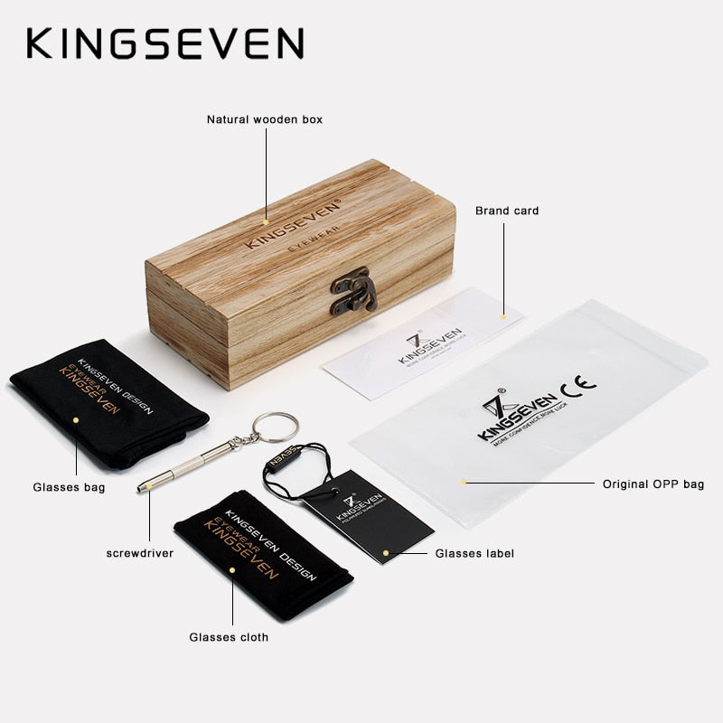 KINGSEVEN 2021 Luxury Walnut Wood Sunglasses Polarized Wooden Brand Designer Rimless Mirrored Square Sun Glasses For Women/Men