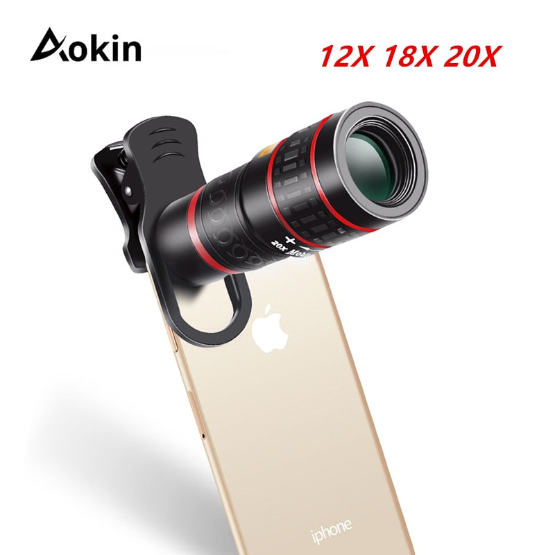 Aokin Mobile Phone Lens Universal Clip 18X 20X Zoom Cellphone Telescope Lens Telephoto Smartphone Camera Lens For iPhone Xiaomi