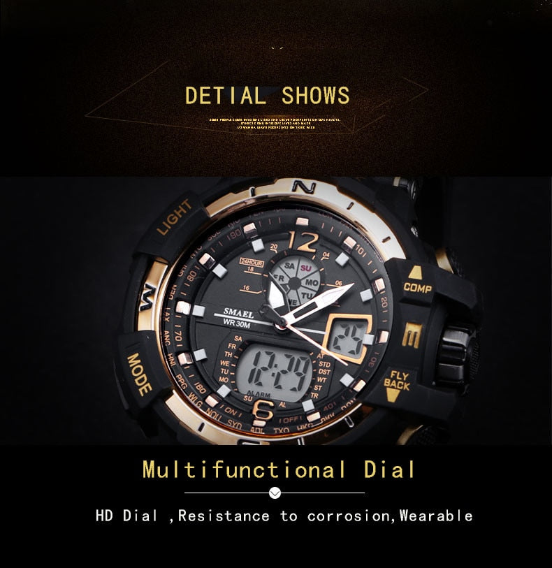SMAEL Sport Watch Men Big Dial LED Digital Quartz Wrist Watches Men&