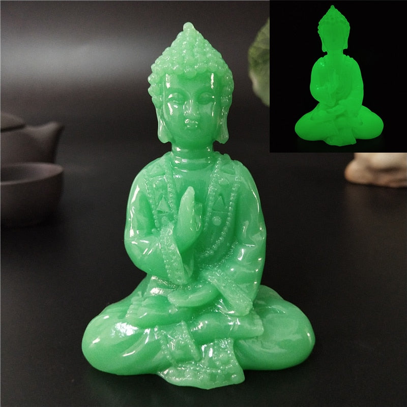 Glowing Meditation Buddha Statue Man-made Jade Stone Ornament Thai Buddha Sculpture Figurines Luminous Home Garden Decoration