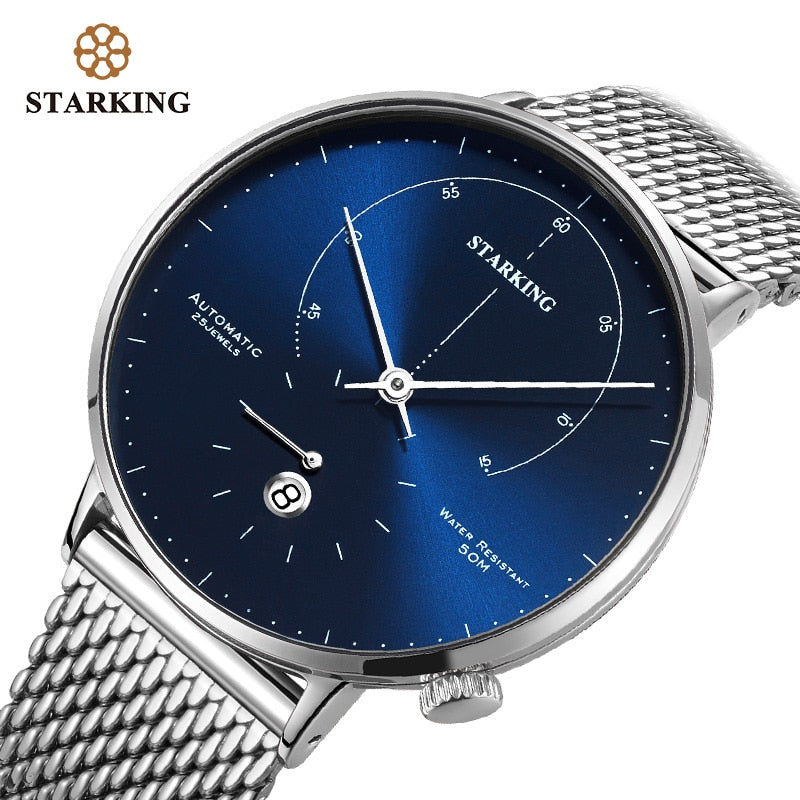 STARKING Automatic Watch Relogio Masculino Self-wind 28800 Beats Mechanical Movement Wristwatch Men Steel Male Clock 5ATM AM0269