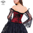 Corsé Steampunk de Halloween para mujer, corpiño Sexy de manga larga, corsé rojo con cordones, corpiño para fiesta, Club, boda, Tops de talla grande S-6XL
