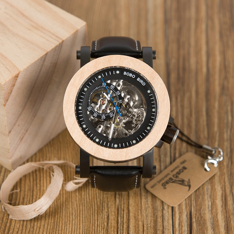 BOBO BIRD WK14 Mens Watches Brand Luxury Vintage Bronze Skeleton Male Case Leather Strap Antique Steampunk Casual Automatic