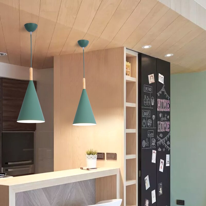 Moderne hängende E27-Holz-Aluminium-Pendelleuchten, Esstisch, Küche, Nachtbar, Vitrine, dekorative Beleuchtung