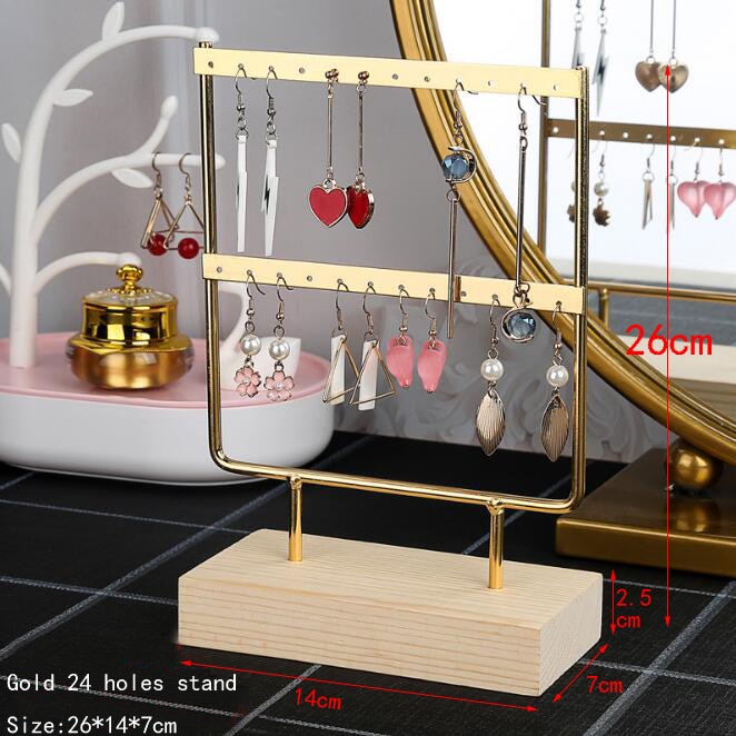 Nice Steel Earrings Storage Holder Jewelry Display Stand for Earrings Necklaces Bracelets Pendants Wooden Base Jewellery Rack