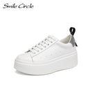Smile Circle White Sneakers Women Flat Platform Shoes Round toe Casual Thick bottom Shoes Ladies low-top Chunky Sneakers