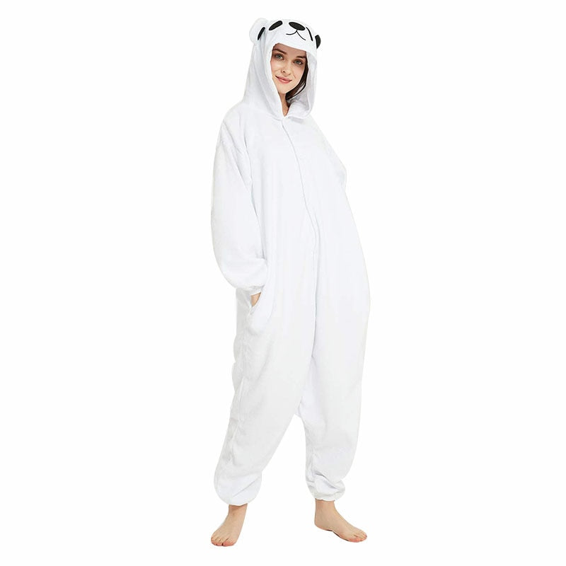 Pijamas de dibujos animados Onesies para adultos Oso Polar Kigurumi Pijamas mujeres Animal blanco disfraz hombres Cosplay Pijama para fiesta de Halloween