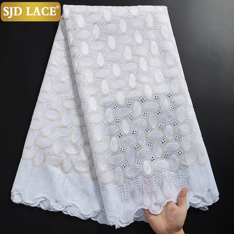 SJD LACE encaje de gasa suiza de alta calidad 5 yardas tela de encaje de algodón africano con agujero estilo Dubai para costura de ropa nigeriana A2324