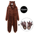 Bär Onesie Damen Herren Kigurumis Tier Pyjama Cartoon Hausschuhe Festival Homewear Winter Warmer Anzug Reißverschlussknopf Overall