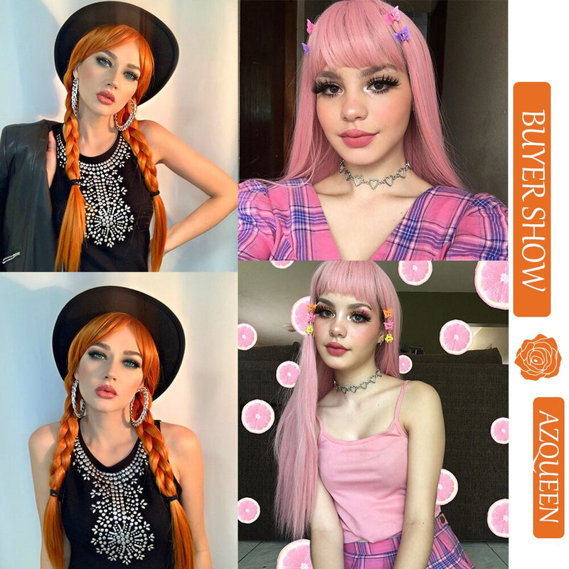 AZQUEEN Synthetische Perücken Lange Gerade Orange Farbe Frauen Cosplay Perücke 30 Zoll Mittelteil Haare Silber Grau Weiß Rot Farbe