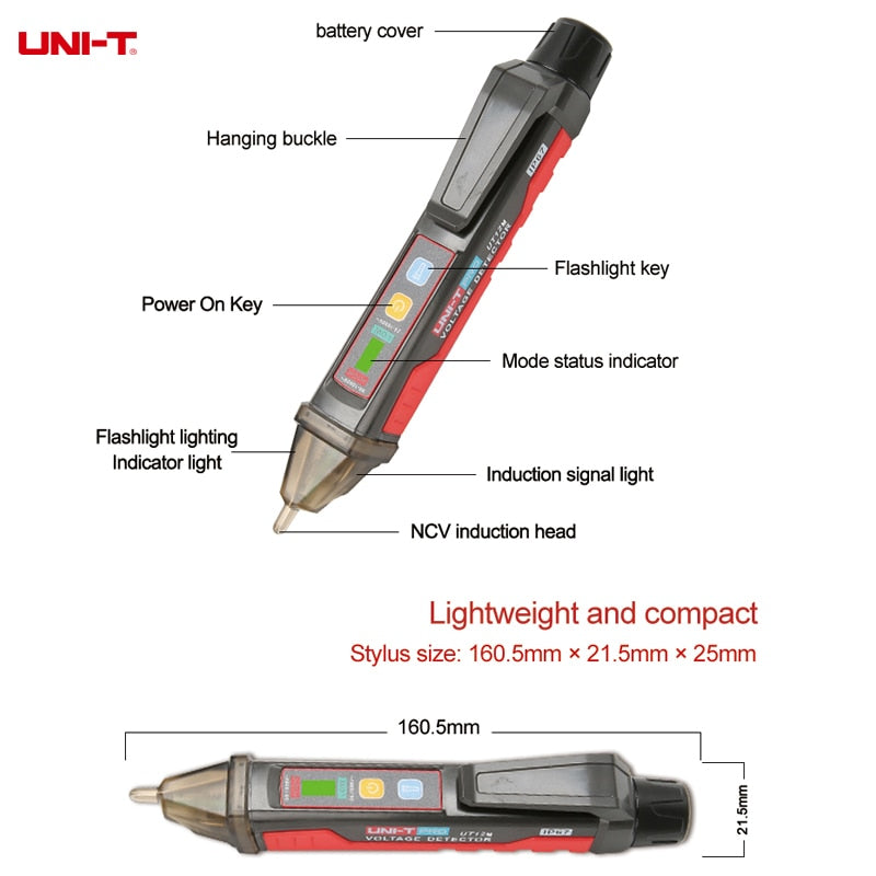 Indicador de Detector de voltaje de CA de pared de enchufe de UNI-T 24V-1000V bolígrafo de prueba de Sensor eléctrico de corriente de voltios sin contacto UT12E UT12M