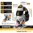 DEKO Stichsäge Electric Home Power Tools Gehrungssägemaschine DKJS80Q1 Laser Variable Geschwindigkeit mit Metallführungslineal, Klinge, Inbusschlüssel