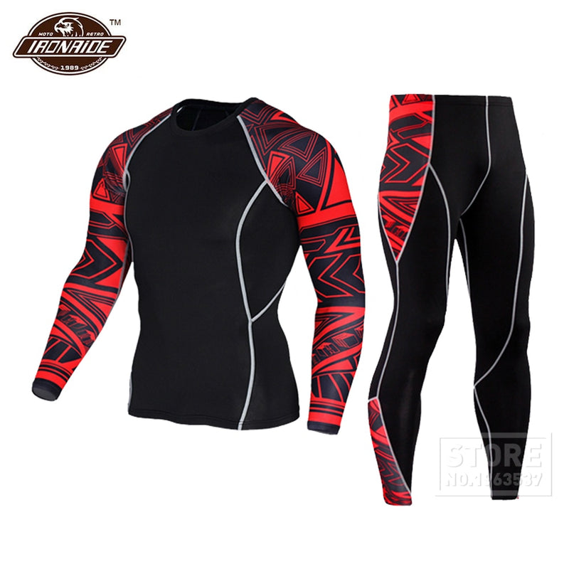 HEROBIKER Men Motorcycle Jacket +Pants Quick Dry Sport Suit Running T-shirt Set  Breathable Tight Long Tops & Pants for Summer