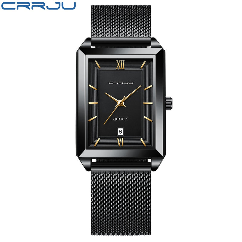 CRRJU Watch Men Top Brand Luxury Square Golden Quartz Stainless Steel Waterproof Wrist Watch Relogio Masculino