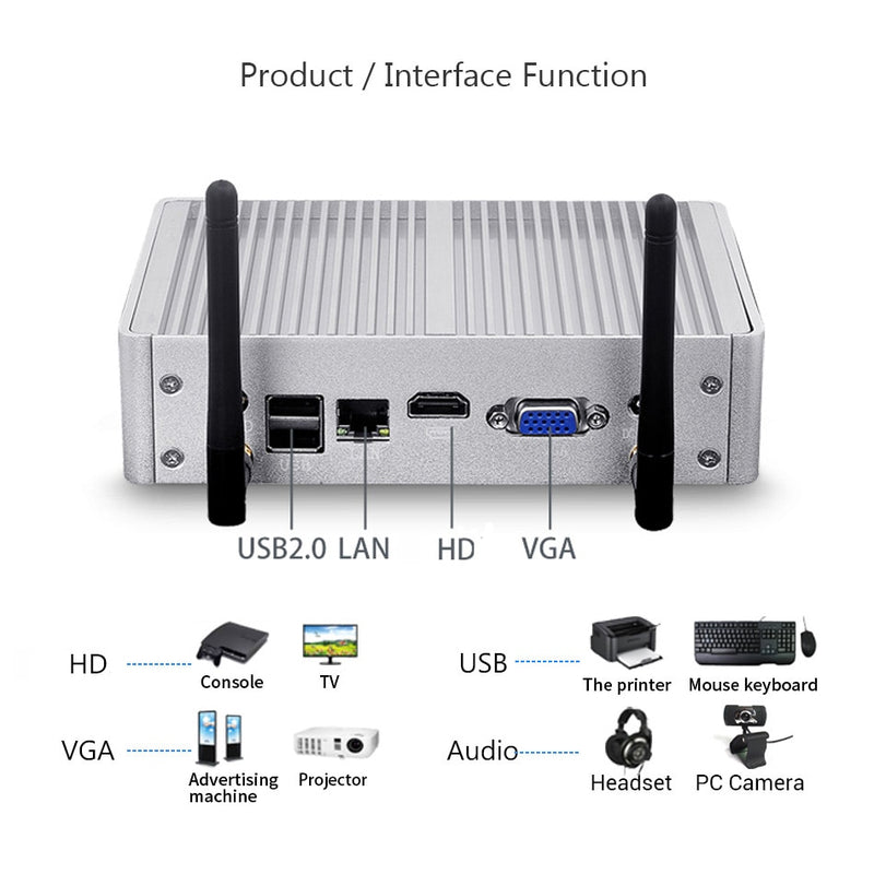 BEBEPC Fanless Mini PC Computer HTPC Windows 10 Pro Intel Core i5 5200U/4200U Celeron DDR3L WiFi HD USB Office Descktop Minipc