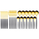 24-teiliges Gold-Geschirr-Set, Edelstahl-Geschirr-Set, Messer, Gabel, Löffel, Luxus-Besteck, Geschenkbox, Besteck, spülmaschinenfest