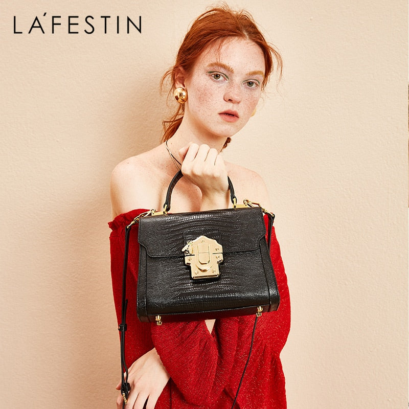 LA FESTIN diseñador Serpentine Lock bolso de cuero partido 2021 nueva moda mujer bolso de hombro de lujo famosa marca Bolsa Crossbody