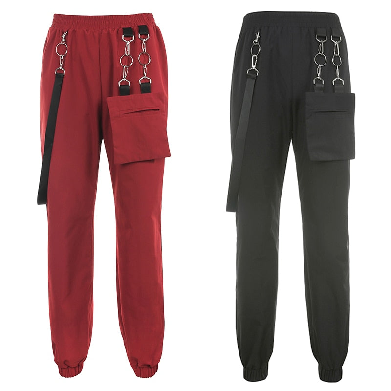 Rockmore Harajuku cinta Cargo pantalones mujer Joggers invierno pantalones de chándal negro suelto pierna ancha pantalones de chándal Mujer