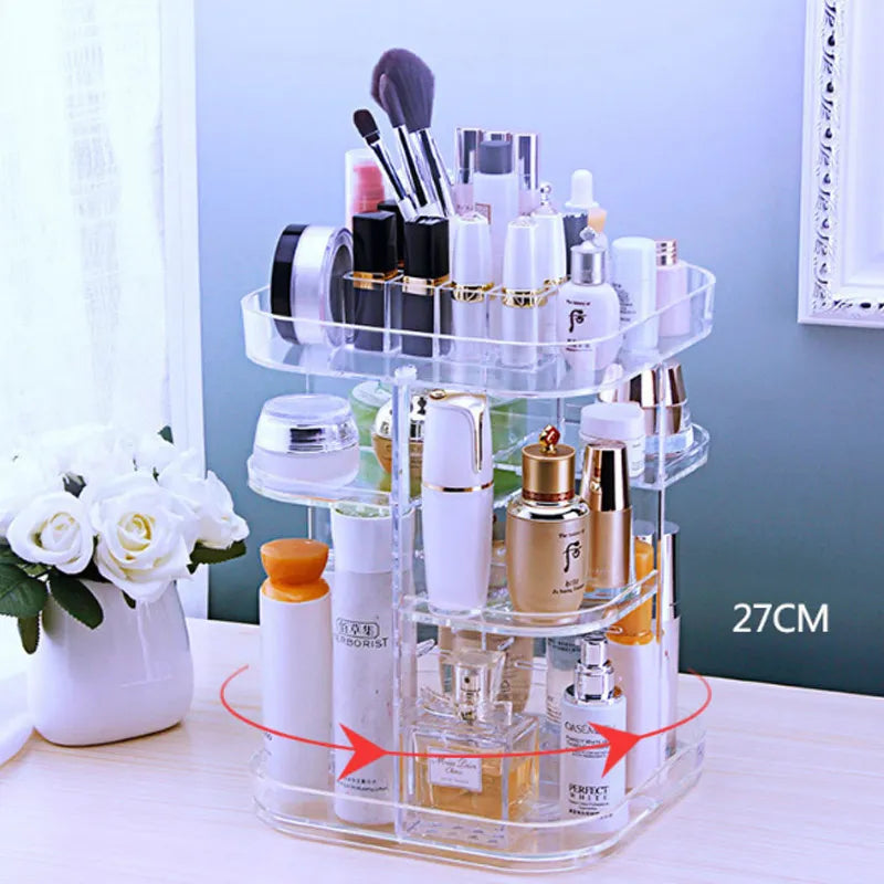 Round and Square Make Up Organizer 360-degree Rotating Cosmetic Storage Organizer Women Dressing Table Shelf Makeup Storage Box