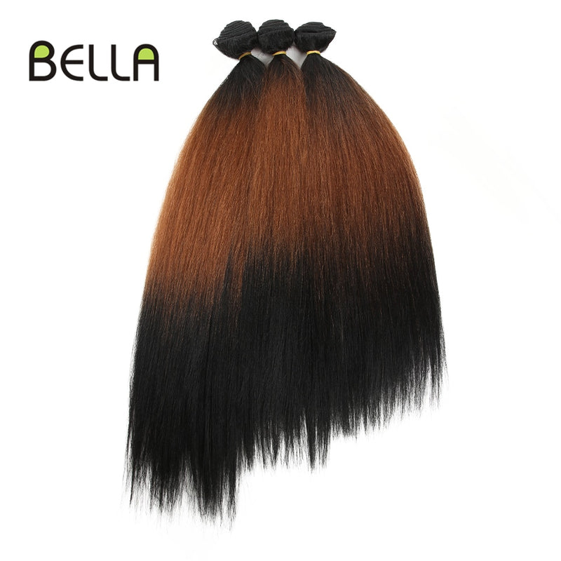 Yaki Straight Hair Bundles Ombre Bundles Synthetic Hair 4Pcs/Pack 18-22inch 245g Bundles With Closure BELLA Weave Hair Extension