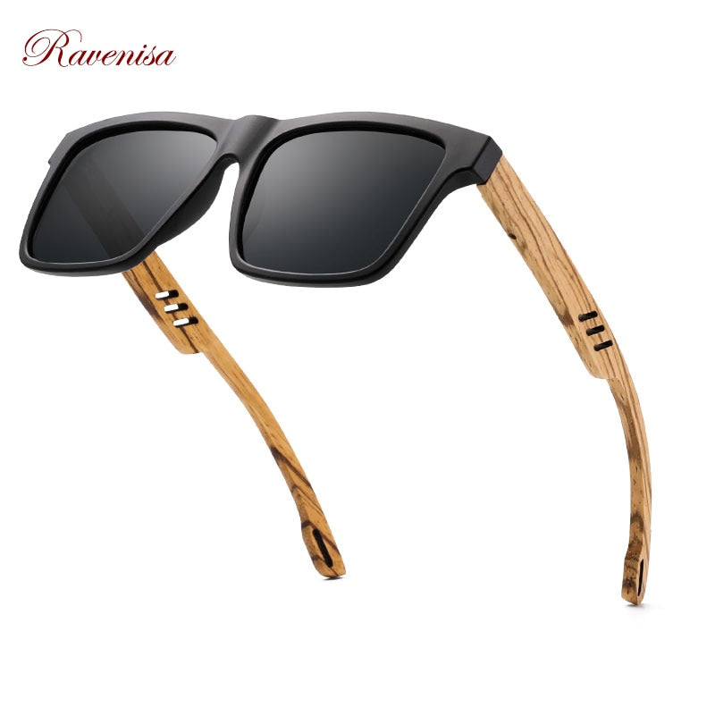 Ravenisa Zebra Wood Square Sunglasses Polarized Sun glasses Men Brand Designer Wooden Glasses  Frames Oculos De Sol Feminino