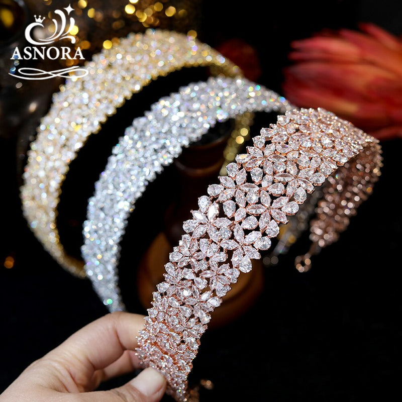 ASNORA New CZ Tiaras y coronas para mujer Princess Crown Halo Headband, Ladies Tiara, Wedding Hair Accessories nupcial