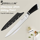Cuchillo de cocina SOWOLL, herramientas hechas a mano, cuchillo de acero inoxidable, cuchillo de cocina japonés de 7 pulgadas, cuchillo de Sushi de salmón Santoku, regalo