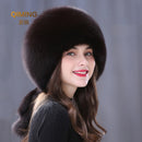 Winter Real Fox Fur Hats For Women Winter Stylish Russian Thick Warm Beanie woman Hat Natural Fluffy Fur Caps With Tail