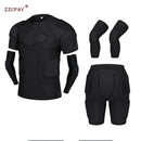 Herren Sport Knieschützer Ellbogen Stoßschutz Kompression Gepolsterte Shorts Shirt Weste Set Fußball Basketball Schutzausrüstung Brust Rippenschutz