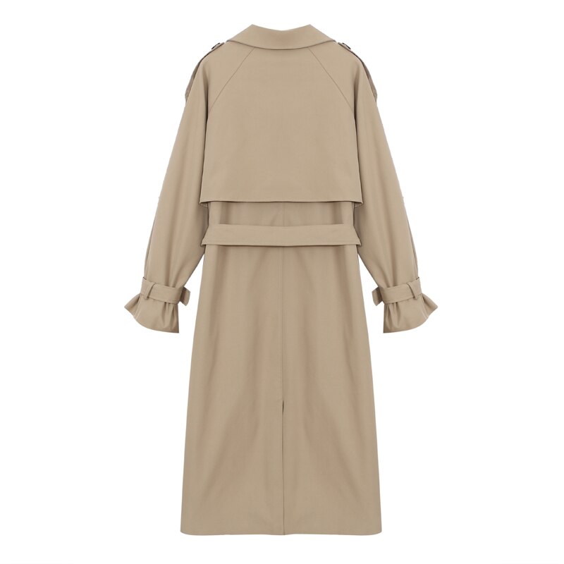 Brand New Frühling Herbst Lange Frauen Trenchcoat Zweireiher Belted Storm Flaps Khaki Kleid Lose Mantel Dame Oberbekleidung Mode