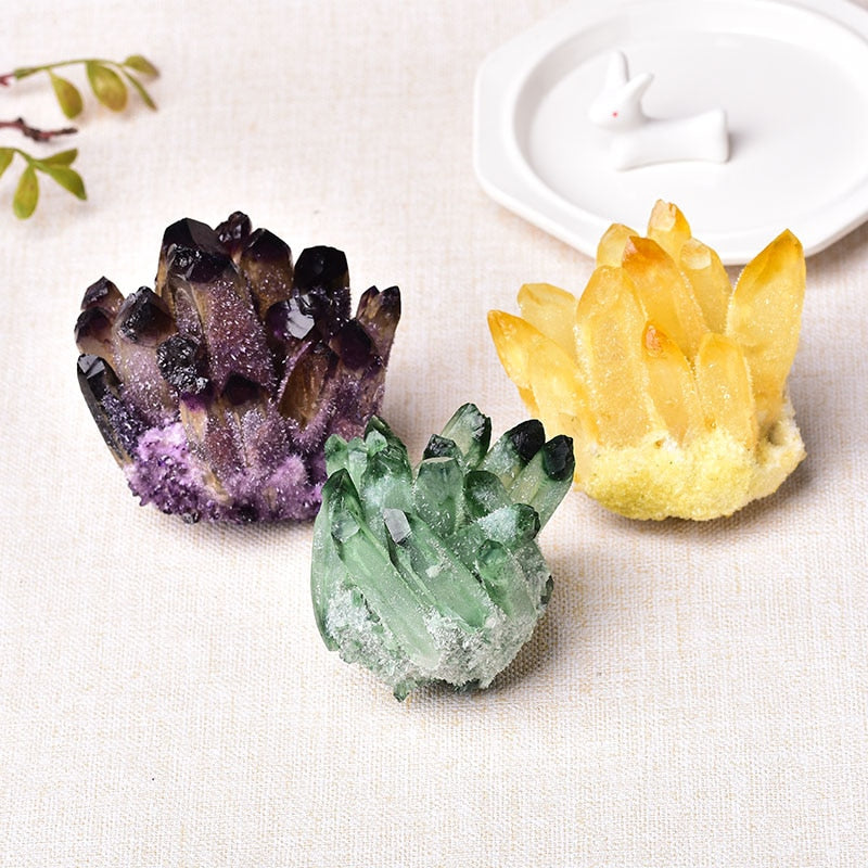 Racimo de cristal Natural amatista espécimen Mineral amarillo verde púrpura cuarzo Reiki piedra curativa cristales crudos decoración del hogar