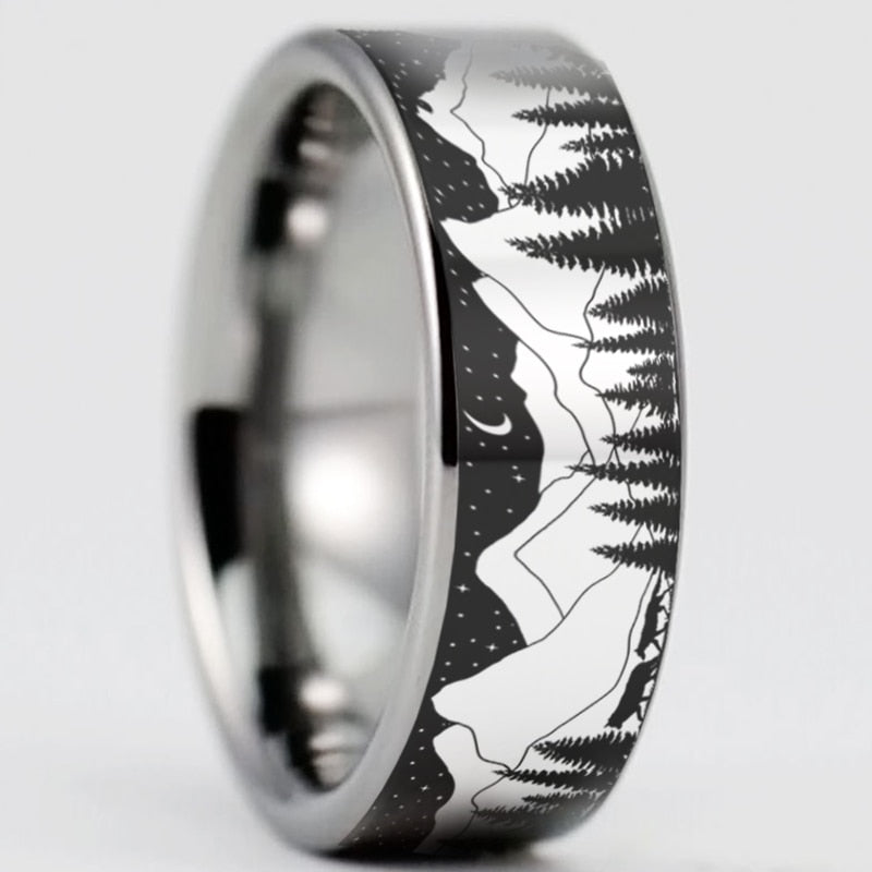 Anniversary Gift Wolf in Night Forest View Rings For Women Men&