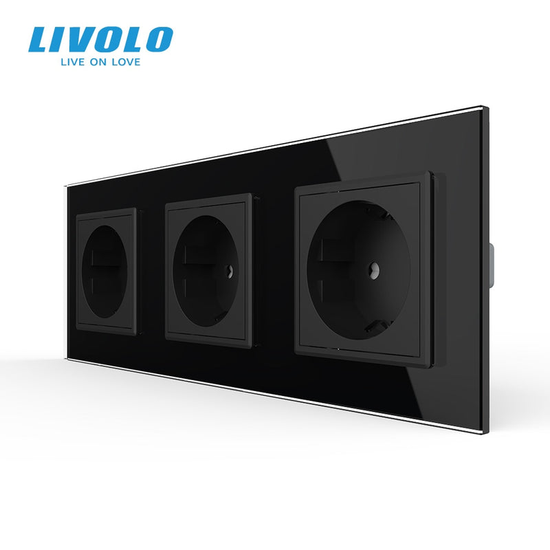 Livolo New EU Standard Power Socket, Outlet Panel, Triple Wall Power Outlet Without Plug,Toughened Glass C7C3EU-11/2/3/5