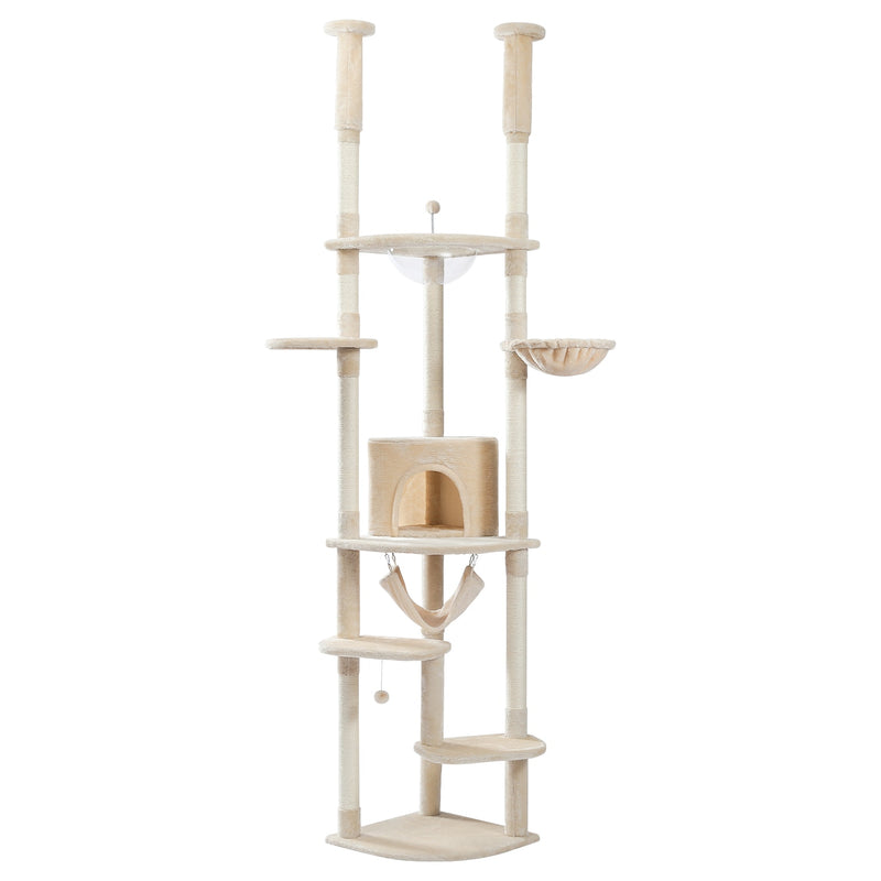 Tall Cat Tree Tower with Scratching Post Adjustable Height Multi-layer Platform with Soft Hammocks Condo Transparent Nest