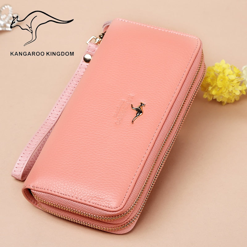 KANGAROO KINGDOM brand fashion women wallets genuine leather long zipper female clutch purse wallet