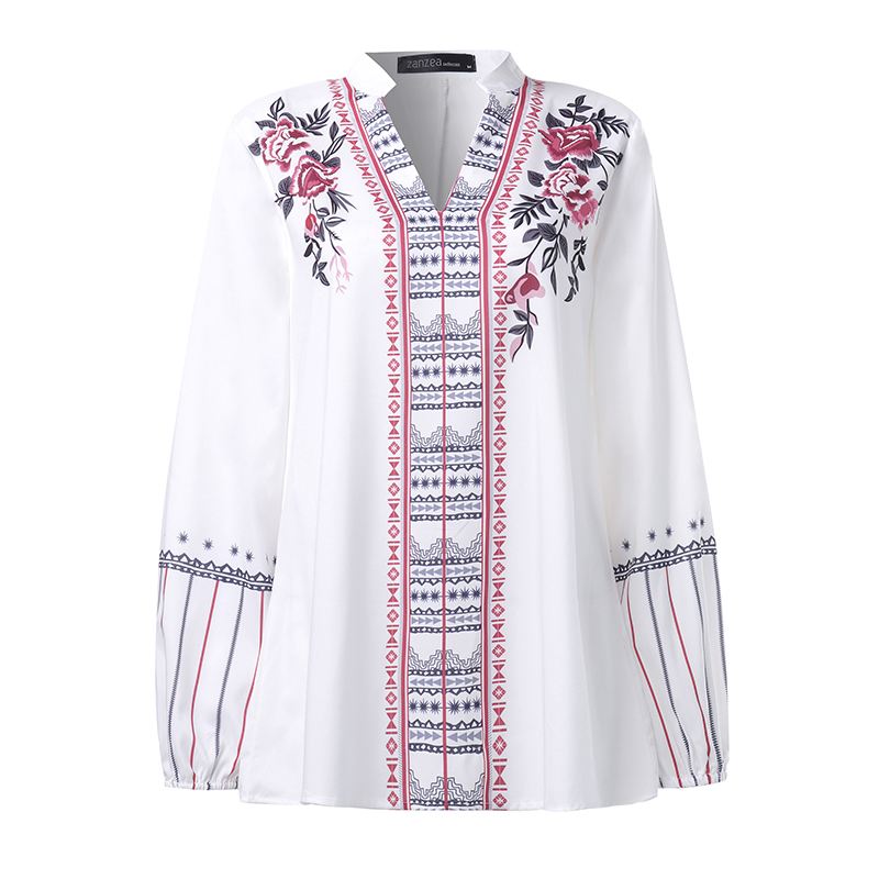 ZANZEA 2022 Mode Gedruckt Tops Frauen Herbst Bluse Bohemian V-Ausschnitt Langarm Shirts Weibliche Beiläufige Lose Blusas Übergroß