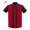 SISHION L-2XL Herrenhemd ST110 Kurzarm Schwarz Rot Rockabilly Baumwolle Lässige Bowlinghemden für Herren camisa masculina