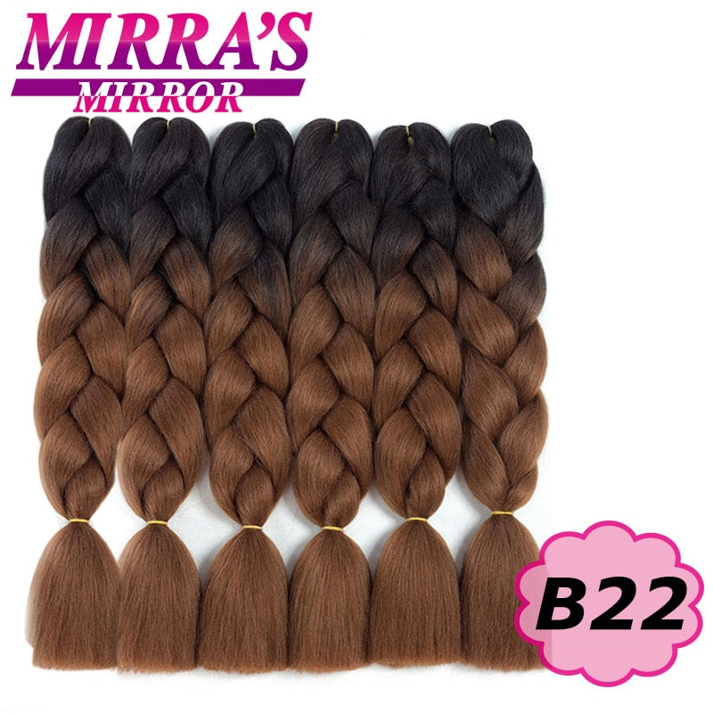 Trenzas Jumbo de 24 pulgadas, cabello sintético para caja trenzada, extensiones de cabello trenzado Ombre, tres tonos, negro, marrón, azul, rosa, espejo de Mirra