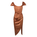 2021 Neue Frauen Kleid Sexy Elegante Sommer Herbst Party Abendkleider Bodycon Slash Sleeve Kleidung