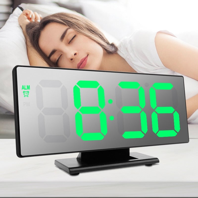 LED Digital Alarm Clock Mirror Electronic Clocks Multifunction Large LCD Display Digital Table Clock with Temperature Calendar