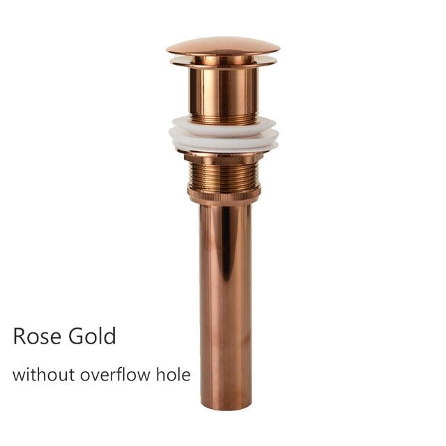 Brass Drain Black/White/Chrome Plated/Gold/Rose Gold/ORB Bathroom Basin Push Down Pop-Up Drain With/Without Overflow Hole Design