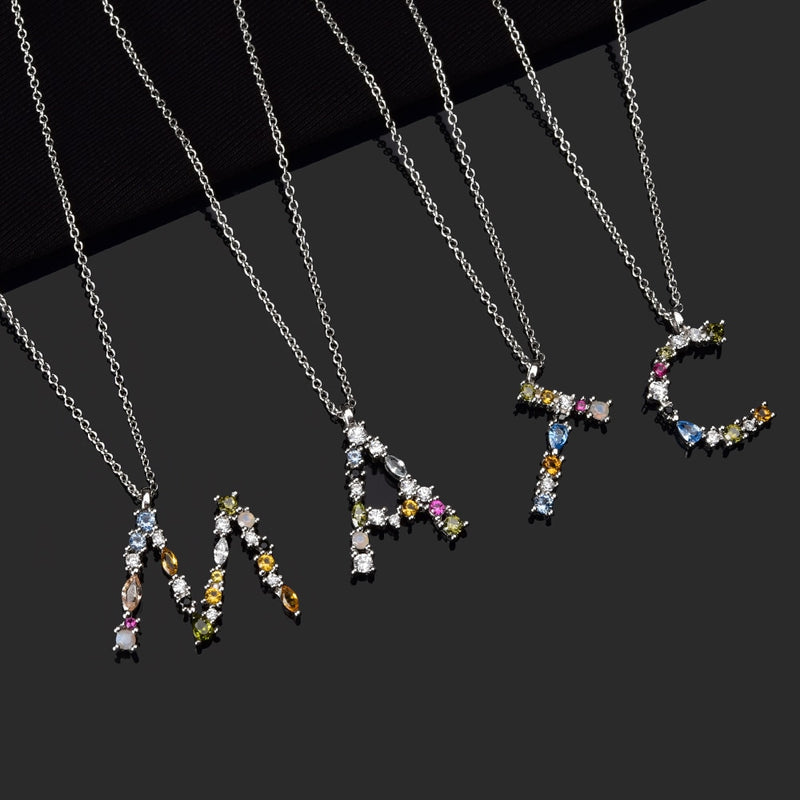 ANDYWEN 925 Sterling Silver 26 Letters Gold Initial  A B Pendant Necklace Thin Long Chain Adjustable Mini P G CZ Jewelry