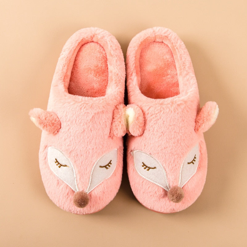 Indoor Home Floor Slippers Fox Women&#39;s Soft Shoes Warm Cute Animal Fox Winter Fur Home Slippers Women&#39;s Warm Cotton Slippers
