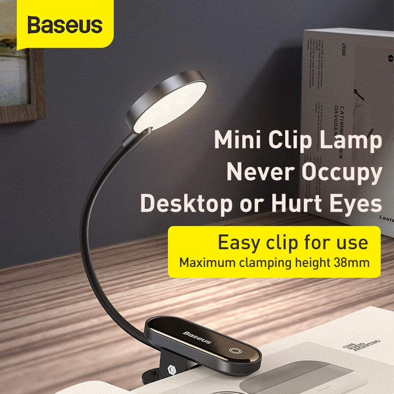 Baseus Book Light USB Led recargable Mini Clip-On lámpara de escritorio luz de noche Flexible lámpara de lectura para viaje dormitorio libro