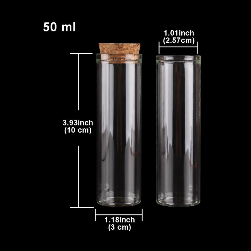 15ml/25ml/30ml/35ml/40ml/45ml/50ml/55ml/60ml/80ml/100ml Small Glass Test Tube with Cork Stopper Bottles Jars Vials 24 pieces