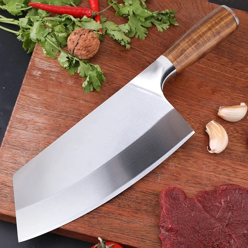 SHUOJI 4Cr13 cuchillo de Chef de 7 pulgadas cuchillos de cocina chinos carne pescado verduras cuchillo para rebanar hoja súper afilada cuchillo de carnicero de palisandro