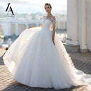 Mode Applikationen Spitze Brautkleid Perlen Langarm Illusion Ballkleid Vestido De Novia Prinzessin LelaAcra S102 Brautkleid